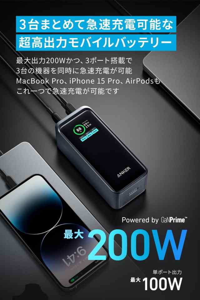 Anker Prime Power Bank (20000mAh, 200W) (20000mAh 合計200W出力