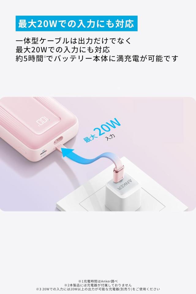 Anker Zolo Power Bank (20000mAh, 30W, Built-In USB-Cケーブル