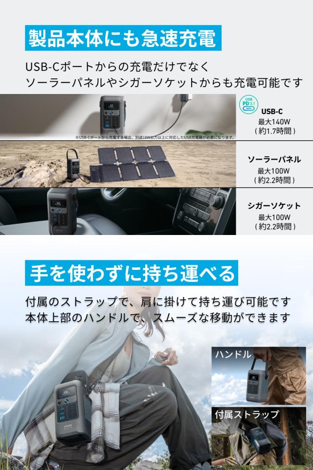 Anker Solix C200 DC Portable Power Station ポータブル電源 192Wh 小型 軽量1.9Kg ストラップ付き 1.7時間満充電 合計最大出力200W USB-C 5ポート(ACポート非搭載) アプリ遠隔操作 リン酸鉄 蓄電池 ポータブルバッテリー キャンプ アウトドア 車中泊 停電対策 防災_4