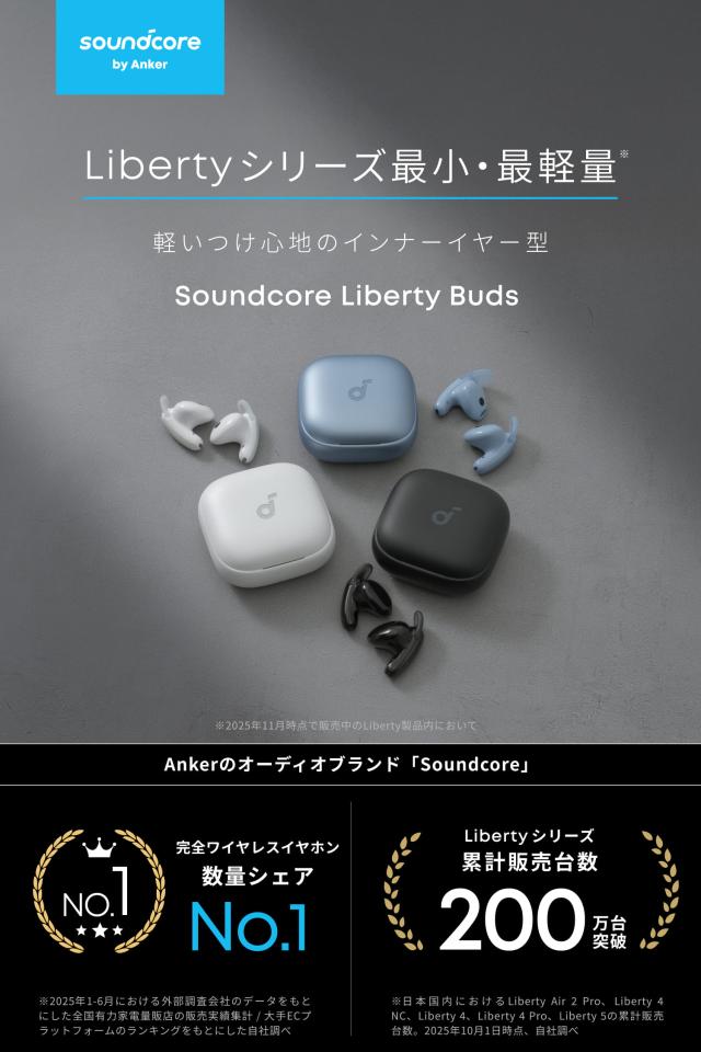 Anker Soundcore Liberty Buds（Bluetooth 6.1）【完全ワイヤレスイヤホン/アクティブキャンセリング / 3Dオーディオ / マルチポイント接続/外音取り込み / 最大30時間再生 / ハイレゾ / IP55 防塵・防水規格/PSE技術基準適合】_1
