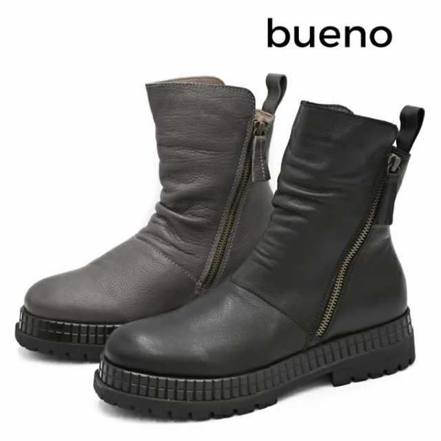 BUENO SHOES ブエノシューズ 厚底 サイドジップブーツ 22WT3800 (21WT3800) 本革 レザー ブーツ ドレープブーツ ショートブーツ ブラック