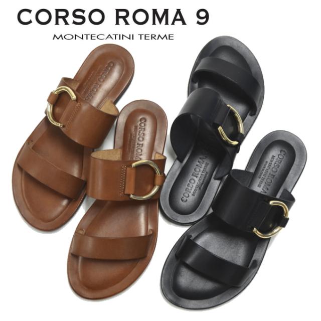 Corso Roma コルソローマ サンダル 134 イタリア製 ミュール レディース フラットサンダル レザー ブラック ブラウン の通販はau Pay マーケット Shoebreak