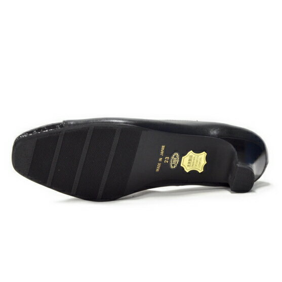 日本製 本革 スクエアトゥ 4E ベルトデザインパンプス 5.0cm ミドルヒール  S-1207 ゆったり 幅広 ワイズ 4E レディース 靴 痛くない 美脚 通勤 歩きやすい 黒 ブラック 【送料無料】