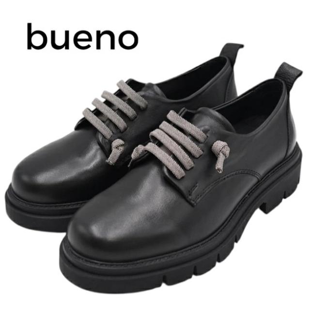 BUENO SHOES ブエノシューズ ゴムレースシューズ F1601 厚底 本革 レザー レースアップシューズ トルコ製 ブーツ トラックソール ブラック