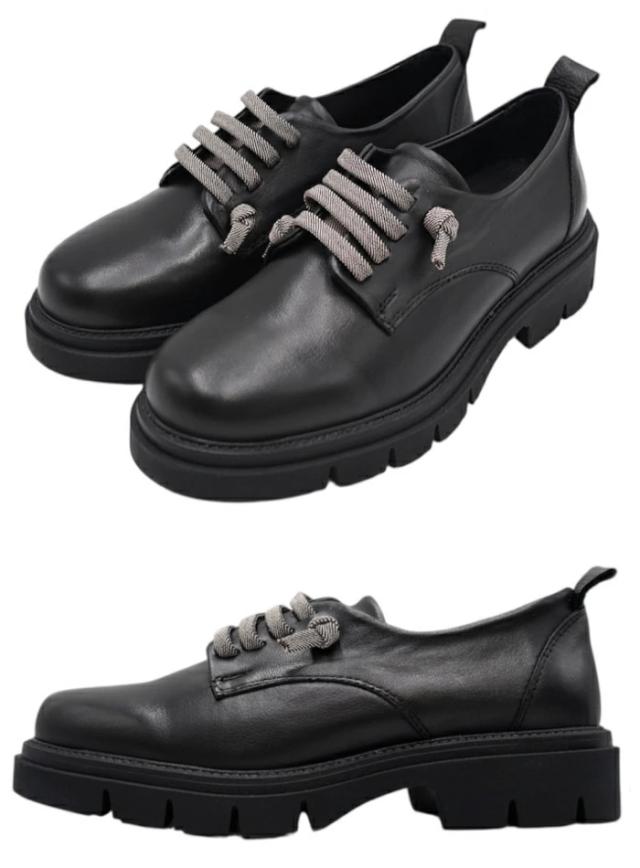 BUENO SHOES ブエノシューズ ゴムレースシューズ F1601 厚底 本革 レザー レースアップシューズ トルコ製 ブーツ トラックソール ブラック_3