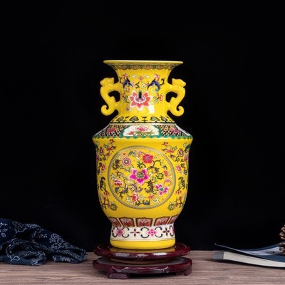 レトロ景徳鎮アンティーク古代エナメル中国セラミック花瓶ホーム 