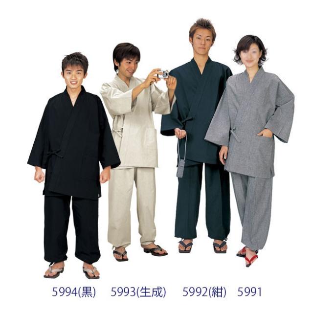 作務衣 Ｍ〜Ｌサイズ ウエスト総ゴム紐付 ファスナー付 ラッピングできます。の通販は