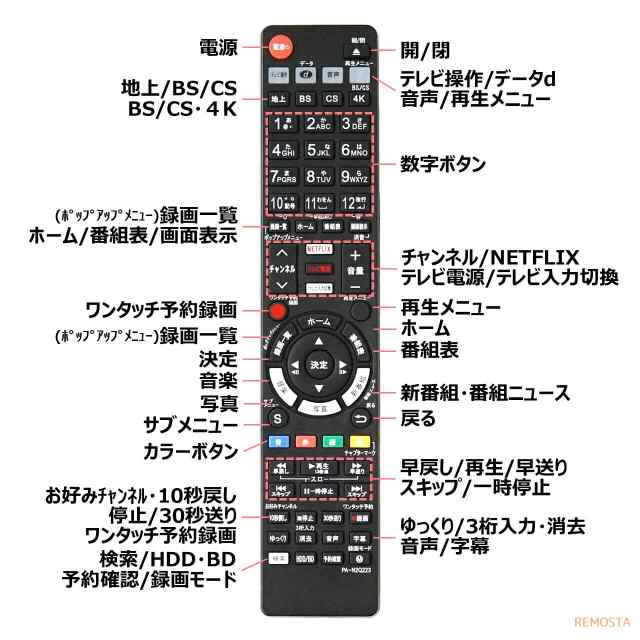 パナソニック ブルーレイ ディーガ リモコン N2QAYB001223 DMR-SCZ2060 DMR-SUZ2060 DMR-4CT201 DMR-4CT301  DMR-4CT401 DMR-4CW101 DMR-4の通販はau PAY マーケット - モックストア | au PAY マーケット－通販サイト