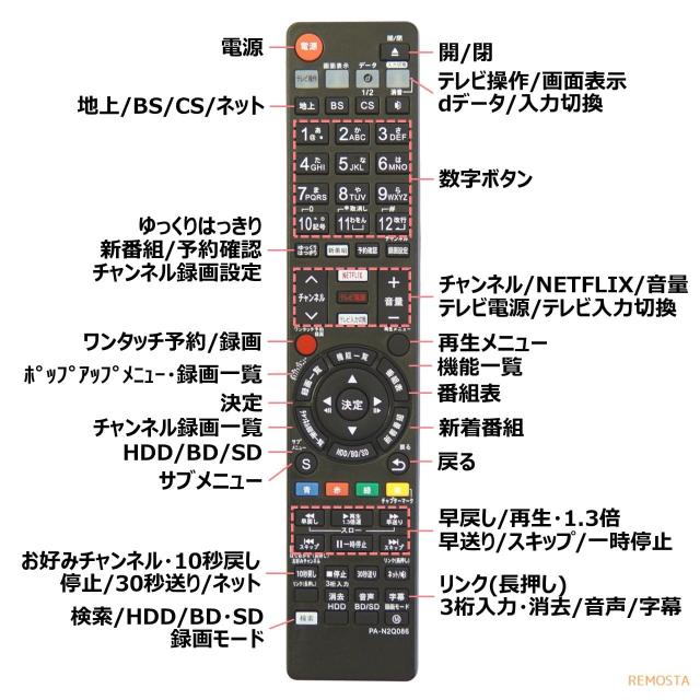 パナソニック ディーガ リモコン ブルーレイ 電池付き N2QAYB001086