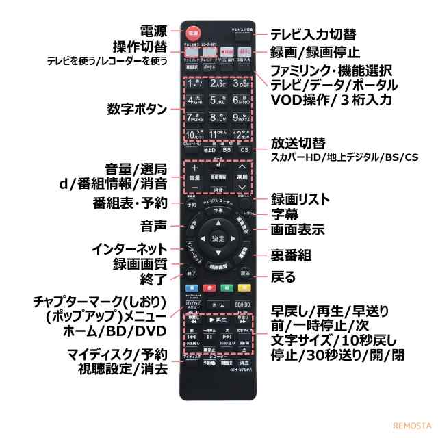 シャープ ブルーレイ リモコン GA979PA GB079PA GB185PA GB066PA GB160PA GB131PA GB136PA  GB113PA SHARP AQUOS レコーダー 代用リモコン