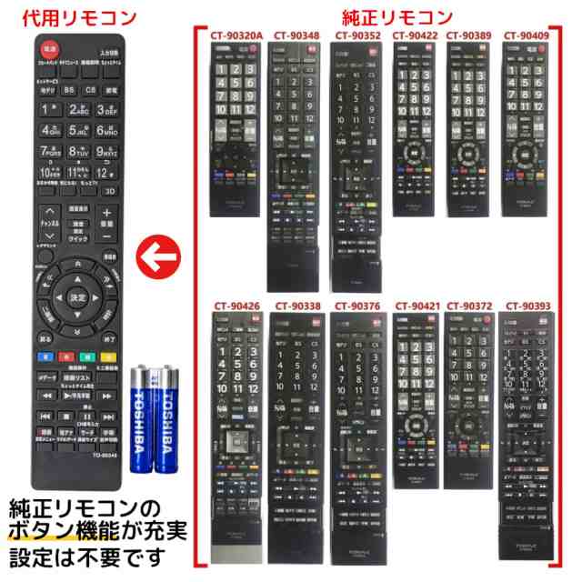 東芝 レグザ テレビ リモコン 電池付き CT-90348 CT-90320A CT-90352