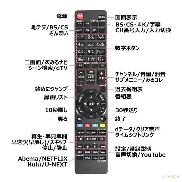 東芝 レグザ テレビ リモコン CT-90470 CT-90489 43J20X 49J20X 55J20X 43M530X 50M530X  55M530X 65M530X 55X830 65X830 REMOSTA 代用リモコンの通販はau PAY マーケット - モックストア | au  PAY マーケット－通販サイト