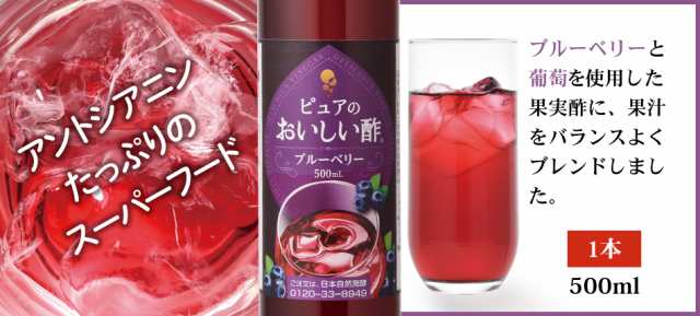 おいしい酢 フルーツビネガー ブルーベリー 日本自然発酵 500ml×3本 お