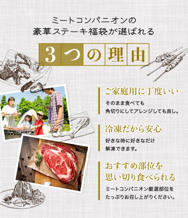 極上 牛肉 ステーキ肉ステーキセット福袋 3枚入り 合計 590gサーロインステーキ（220g）リブアイロースステーキ（200g）テンダーステーキ（170g） アウトレット 処分 サンプル 仕送り お弁当 子供 時短ごはん 食べ物 BBQ バーベキュー 食材_3