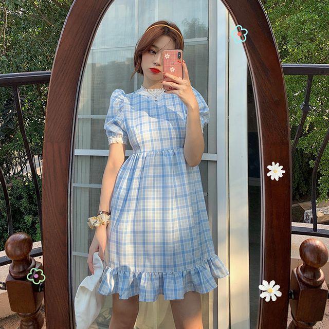 レディース ワンピース 夏 半袖 パフスリーブ チェックワンピース ギンガムチェック フリル ミニ丈 フェミニン ガーリー 大人ガーリー の通販はau Pay マーケット Happy Orurea ハッピーオルレア