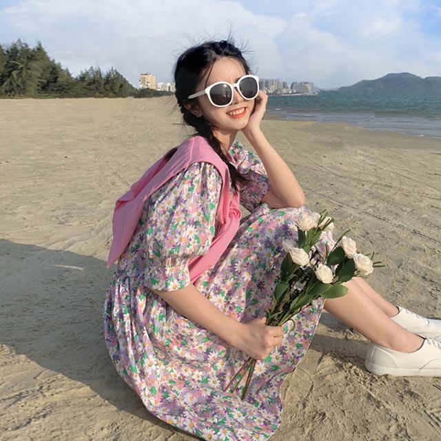 レディース ワンピース 夏 半袖 花柄ワンピース 花柄 パフスリーブ 袖コンシャス ひざ丈 Aライン ガーリー 大人ガーリー フェミニン きれの通販はau Pay マーケット Happy Orurea ハッピーオルレア