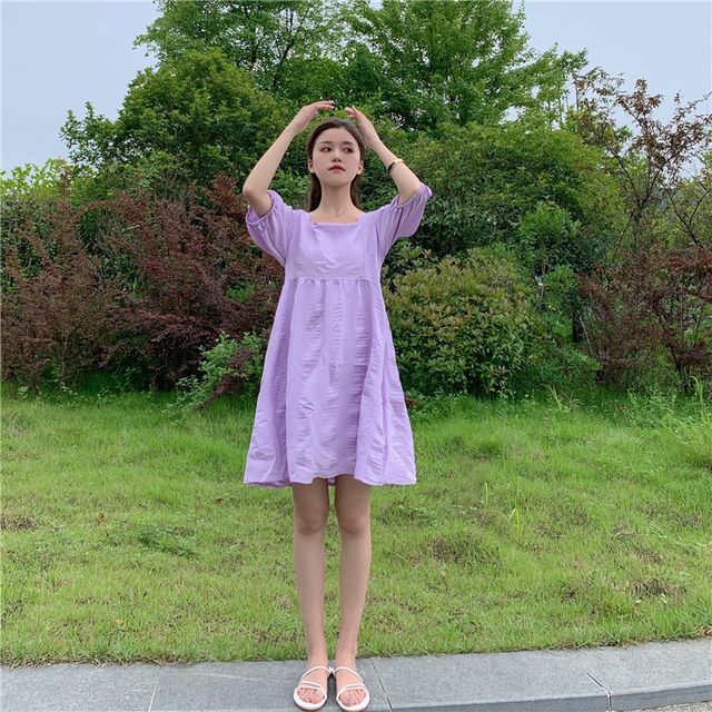 レディース ワンピース 夏 半袖 スクエアネックワンピース パフスリーブ 袖コンシャス ミニ丈 ミニワンピース シンプル 無地柄 フェミニの通販はau Pay マーケット Happy Orurea ハッピーオルレア