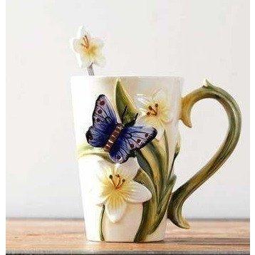 蝶と花 フルーツジュース コーヒー ティーカップ 茶ミルクカップ スプーン カウンター 喫茶 店 店舗 部屋 リビングルーム 装飾の通販は 6,443円