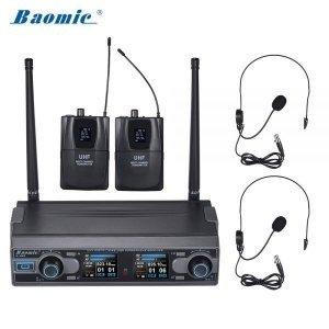 Baomic D-332プロフェッショナルデュアルチャンネルUHFデジタルワイヤレスヘッドセットマイクシステム