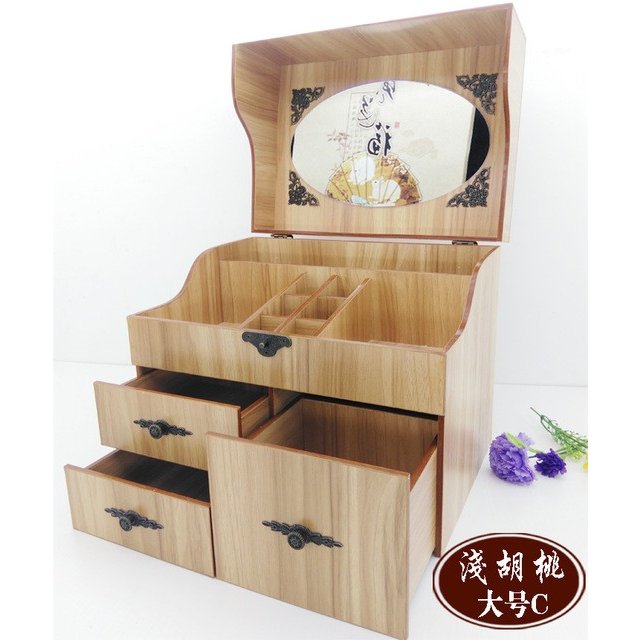 大容量な木製の化粧箱 ミラー付き 韓国風 大容量な木製の化粧箱 ミラー付き 韓国風