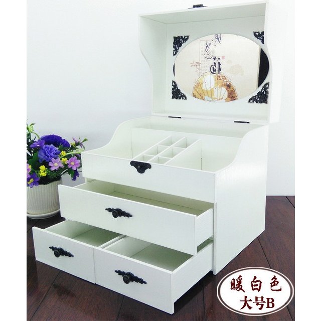 大容量な木製の化粧箱 ミラー付き 韓国風