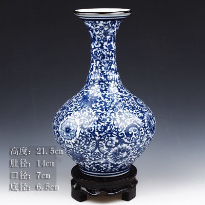 花瓶 大きい青と白 磁器 ロータスデザイン セラミック 景徳鎮花瓶 屋内装飾 R1842 Blue