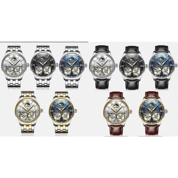 日本未発売 BINGER 高級 トゥールビヨン ムーンフェイズ スケルトン 防水 メンズウォッチ  : （B BINGER）腕時計 ムーンフェイズ ダブルテンプ 自動