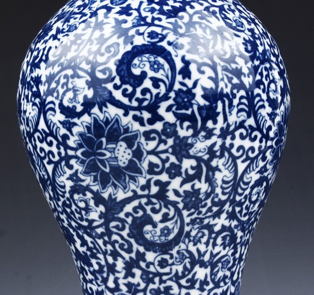 花瓶 大きい青と白 磁器 ロータスデザイン セラミック 景徳鎮花瓶 屋内装飾 R1842 Multi_1