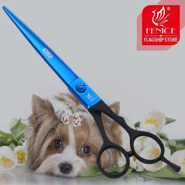 トリミング ハサミ 犬 猫 ペット Fenice JP440C ブルー＆ブラック ストレートハサミ 切断鋏 7.0インチの通販は
