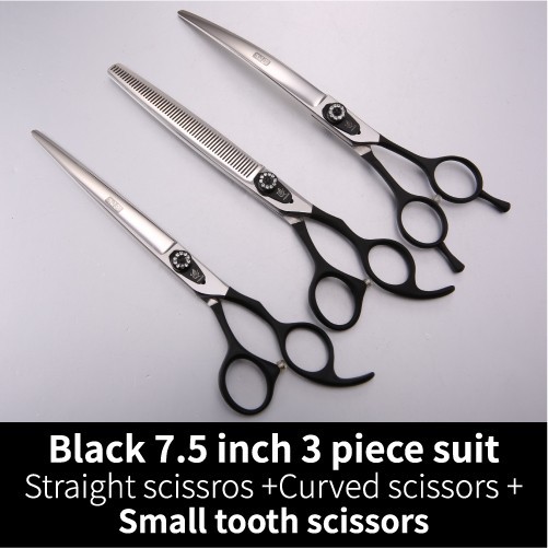 トリミング ハサミ 犬 猫 ペット Fenice Japan 440C ステンレス鋼 チタンコーティング Black 7.5inch 3piece