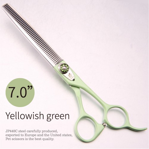 トリミング ハサミ 犬 猫 ペット Fenice Japan 440C ステンレス鋼 間伐鋏はさみ 間伐率約 7.0 inch green