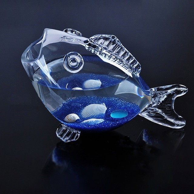 インテリア おしゃれ 置物 透明なガラス 魚の形 リビングルーム 屋内装飾 オフィス オーナメント Fish tank 22.5x11.5x15cm 置物