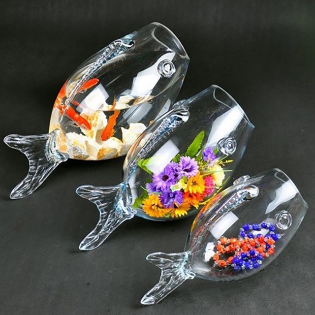 インテリア おしゃれ 置物 透明なガラス 魚の形 リビングルーム 屋内装飾 オフィス オーナメント Fish tank 22.5x11.5x15cm 置物