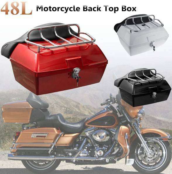 大型バイク用ー ツーリングトランク ツアーパック 色レッド 48L +マウントラック+ベース 耐衝撃 リア テイル ボックス