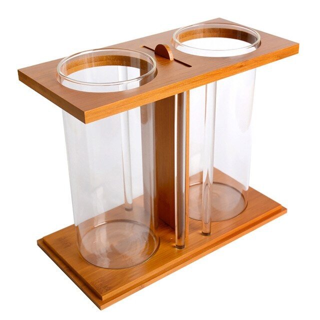 デスクトップクリエイティブオフィス強化ガラスマイクロシリンダークリエイティブ竹と木材生態学的な C style Fish tank