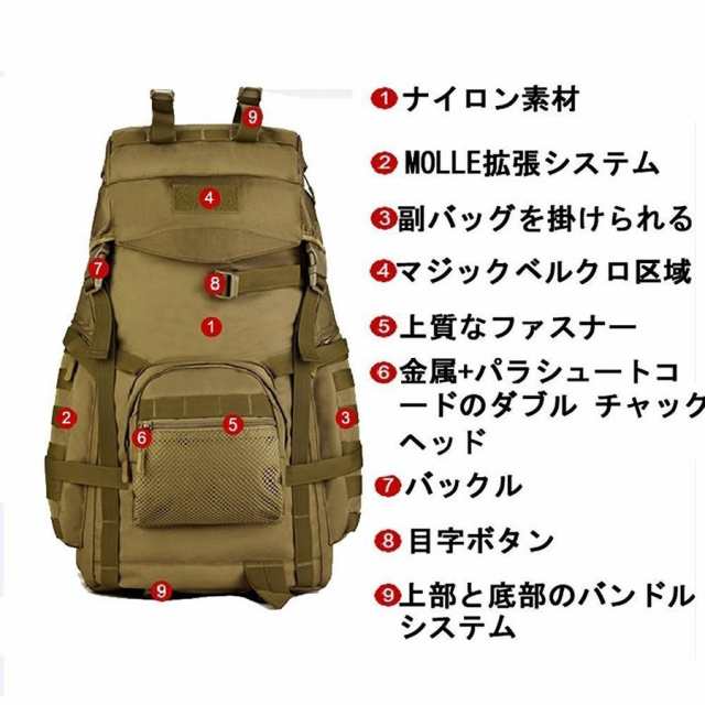 アウトドア リュックサック 60L 軽量 撥水 登山 リュック アメリカ軍 