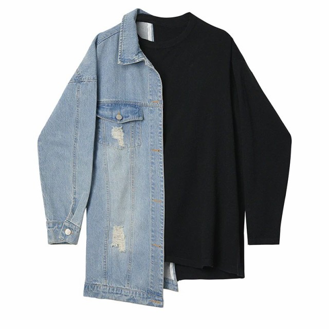 トレーナーワンピース 長袖 デニムジャケット バイカラー ビッグサイズ