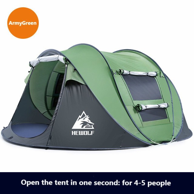 Hewolf アウトドアテント 4~6人用 ワンタッチ グリーン ドーム型テント 4-5人 ポップアップ アウトドア キャンプ 登山
