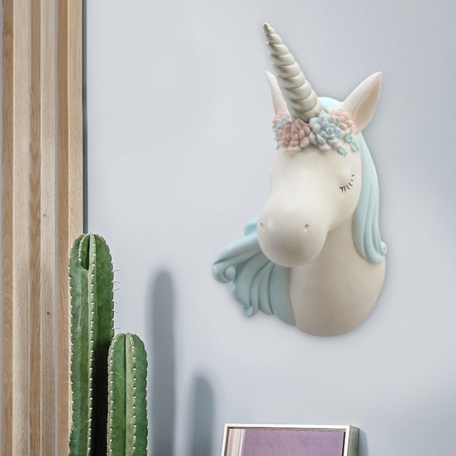 35CM Unicorn Head Wall デコ アニマル Art Sculpture Deer Statue Wall Hanger Resin Craft