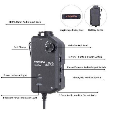 Comica AD2 XLR 6.35 ミリメートルマイク プリアンプ ギター