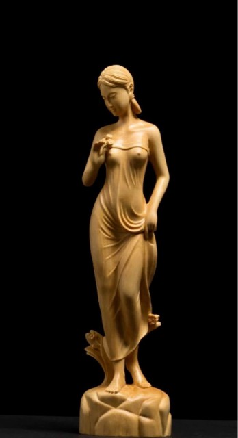 女神像 木彫り オブジェ アート 美術品 立姿