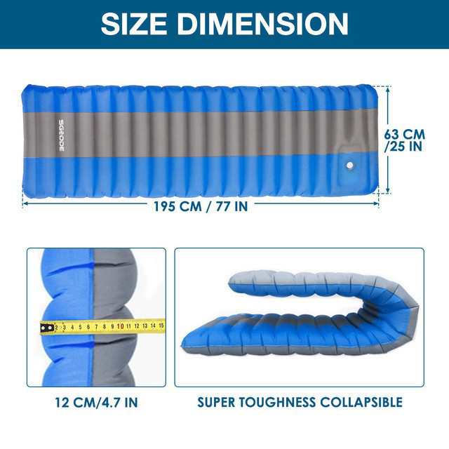 sgodde エアーマット キャンプマット 超軽量 インフレータブル スリーピングパッド 190x60x12cm