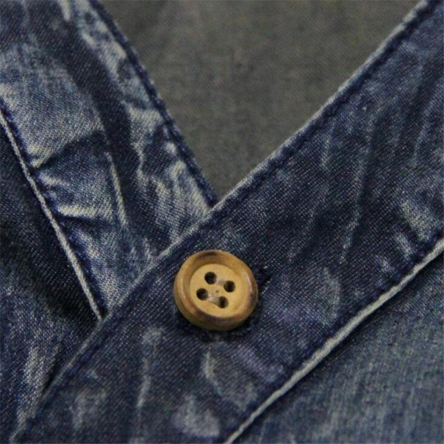 デニムワンピース レディース 春秋 Vネック 3分袖 Aライン シャツドレス ヴィンテージ 刺繍ベルト_4