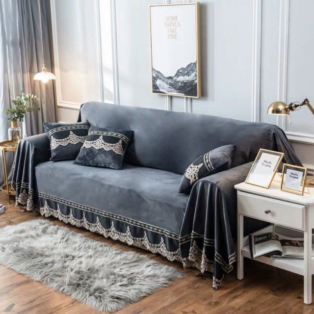 ソファーカバー 3人掛け 肘あり おしゃれ ベロア風 ヨーロピアン調 マルチカバーの通販は 6,036円