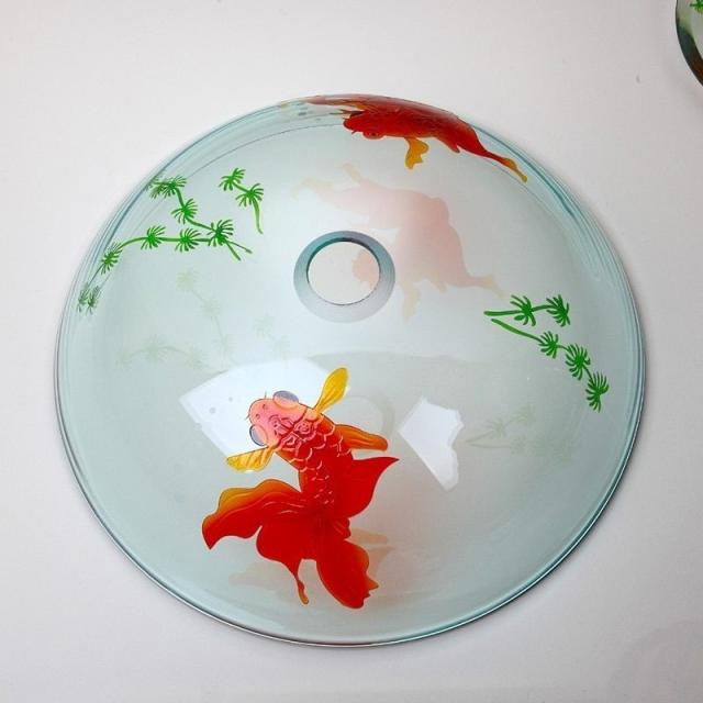 洗面ボウル 浴室洗面台 強化ガラス 金魚柄洗面器 ハンドペイント