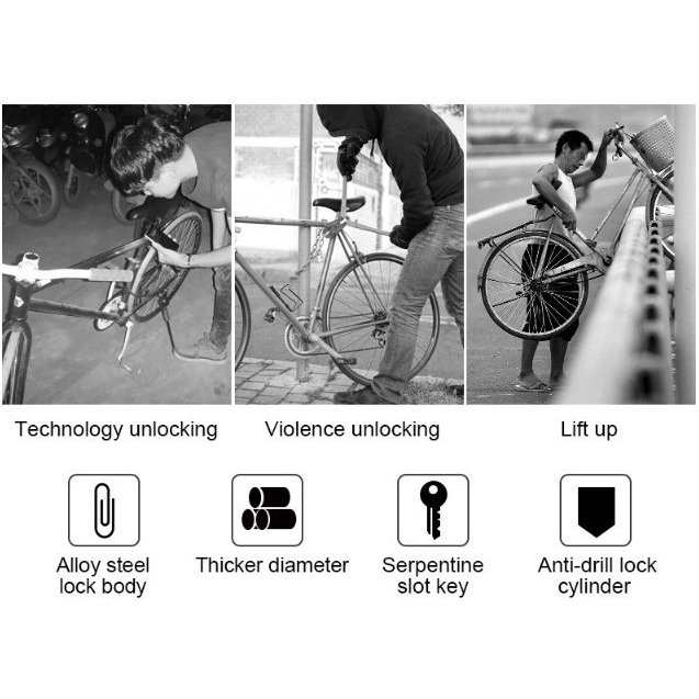 自転車 バイク ロック U字ロック ロードバイク 盗難防止 高強度鋼 スチール製ストッピングワイヤーセットの通販は