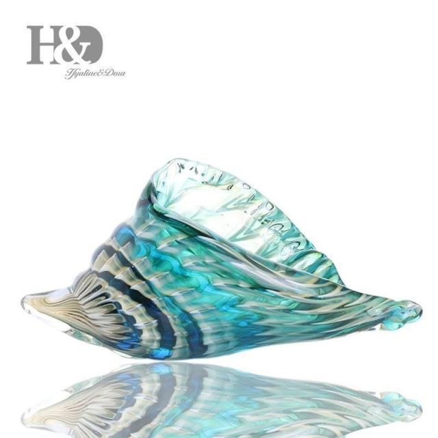 H &amp; D 貝殻 地中海 海 クリスタル アクアブルー ガラス ガラス彫刻 置物 装飾 インテリア 文鎮 リビング 玄関 オーナメント