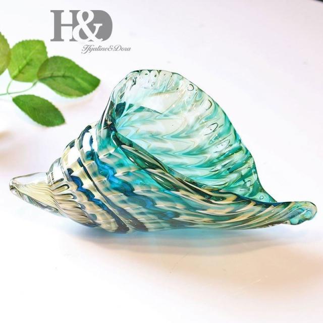 H &amp; D 貝殻 地中海 海 クリスタル アクアブルー ガラス ガラス彫刻 置物 装飾 インテリア 文鎮 リビング 玄関 オーナメント_3