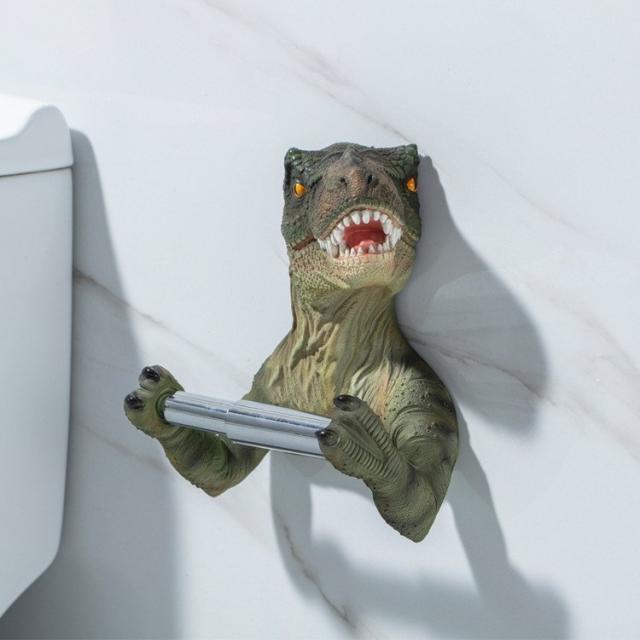 トイレットペーパーホルダー 恐竜 怖い 恐怖 ドッキリ おもしろ雑貨 ティラノサウルス Tyrannosaurus インテリア トイレ用品 簡単 プチリ_1