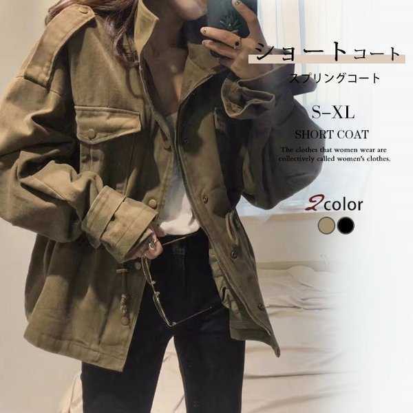 ミリタリージャケット レディース 秋冬 コットン 黒 カーキ ドロップショルダー ゆったり 大きいサイズ ウエスト絞り 薄手15